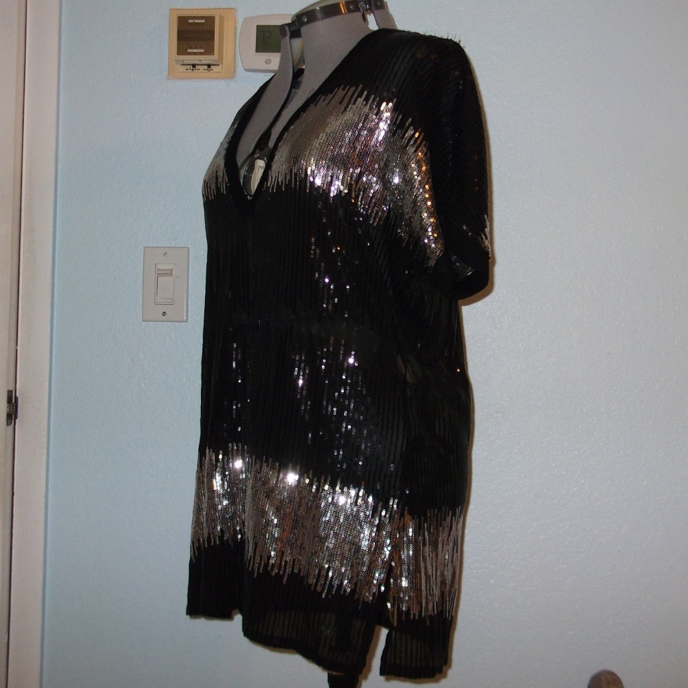 INC Size XL Silver Black Sequin Dress Tunic Top - Picture 6 of 8